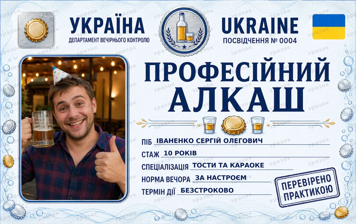 Посвідчення «Професійний алкаш» Blue